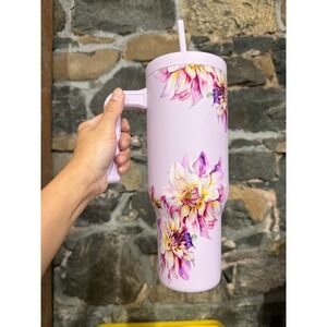 Hydrapeak Travel Tumbler Dahlia Floral Light Purple Stainless Steel Handle READ